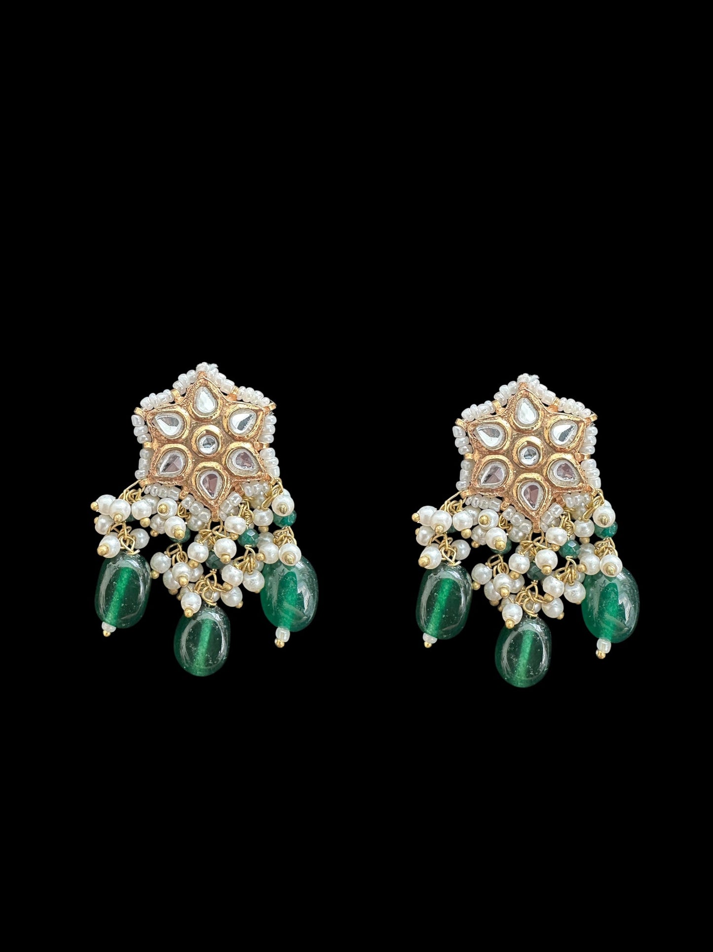 ET568 kundan tops / studs - green beads ( READY TO SHIP )