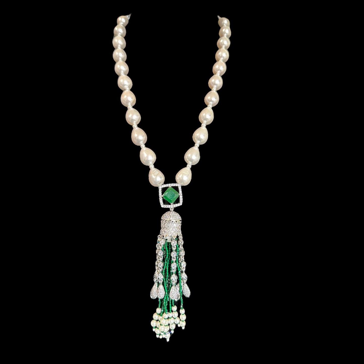 Silver plated cz necklace earrings in pearls ( READY TO SHIP )