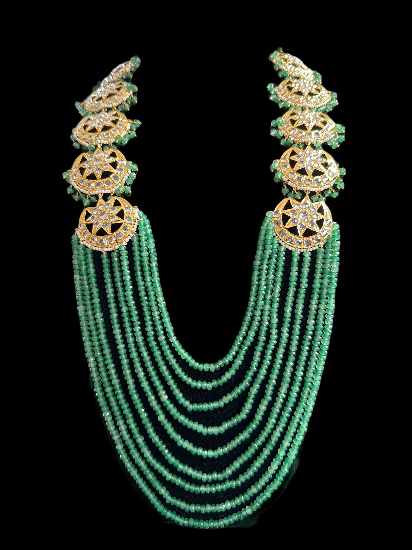 DLN45 Darika Multi brooch necklace set in light green beads ( READY TO SHIP )