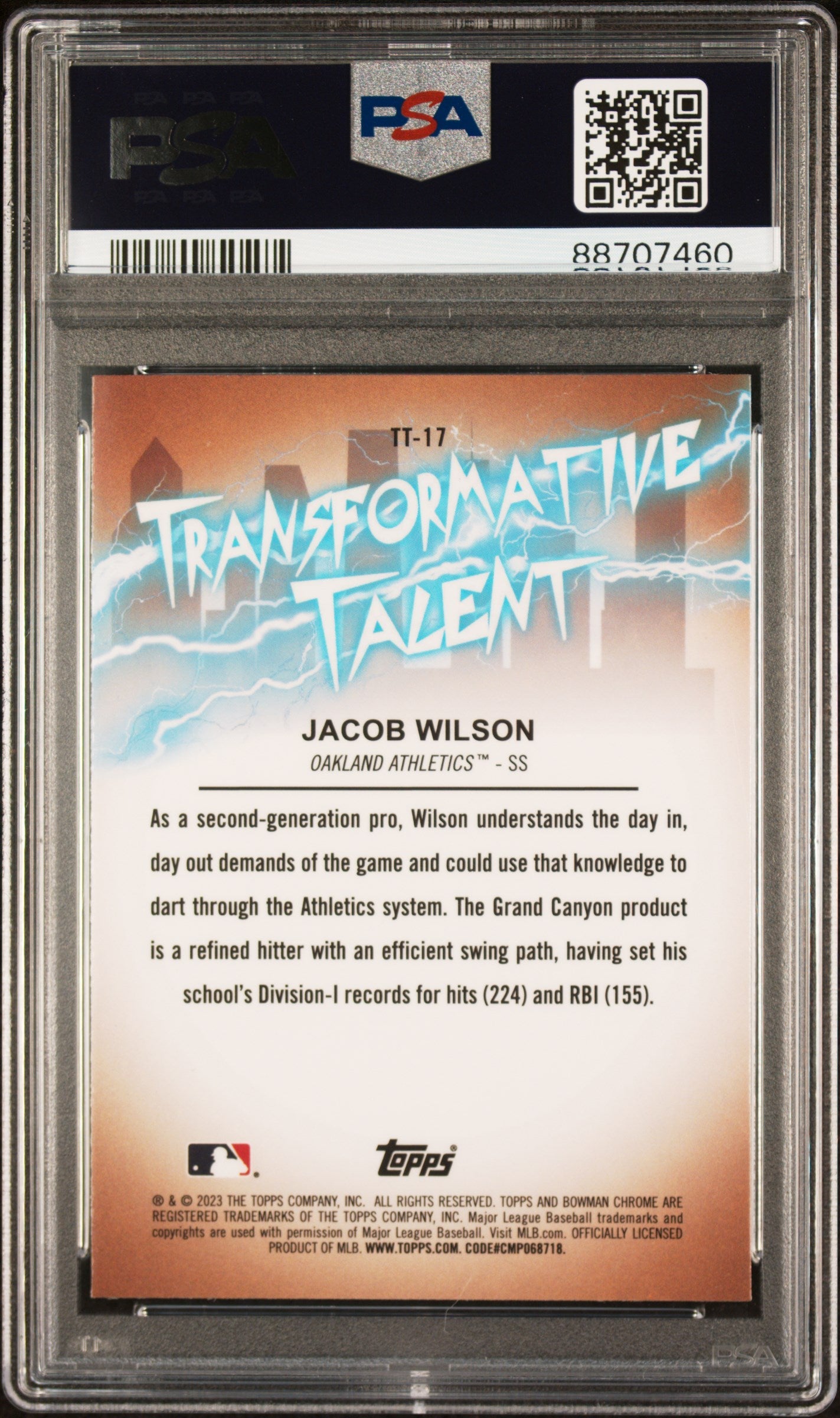 Graded 2023 Topps Bowman Draft Jacob Wilson #TT17 Transformative Talent Rookie RC Baseball Card PSA 10 Gem Mint