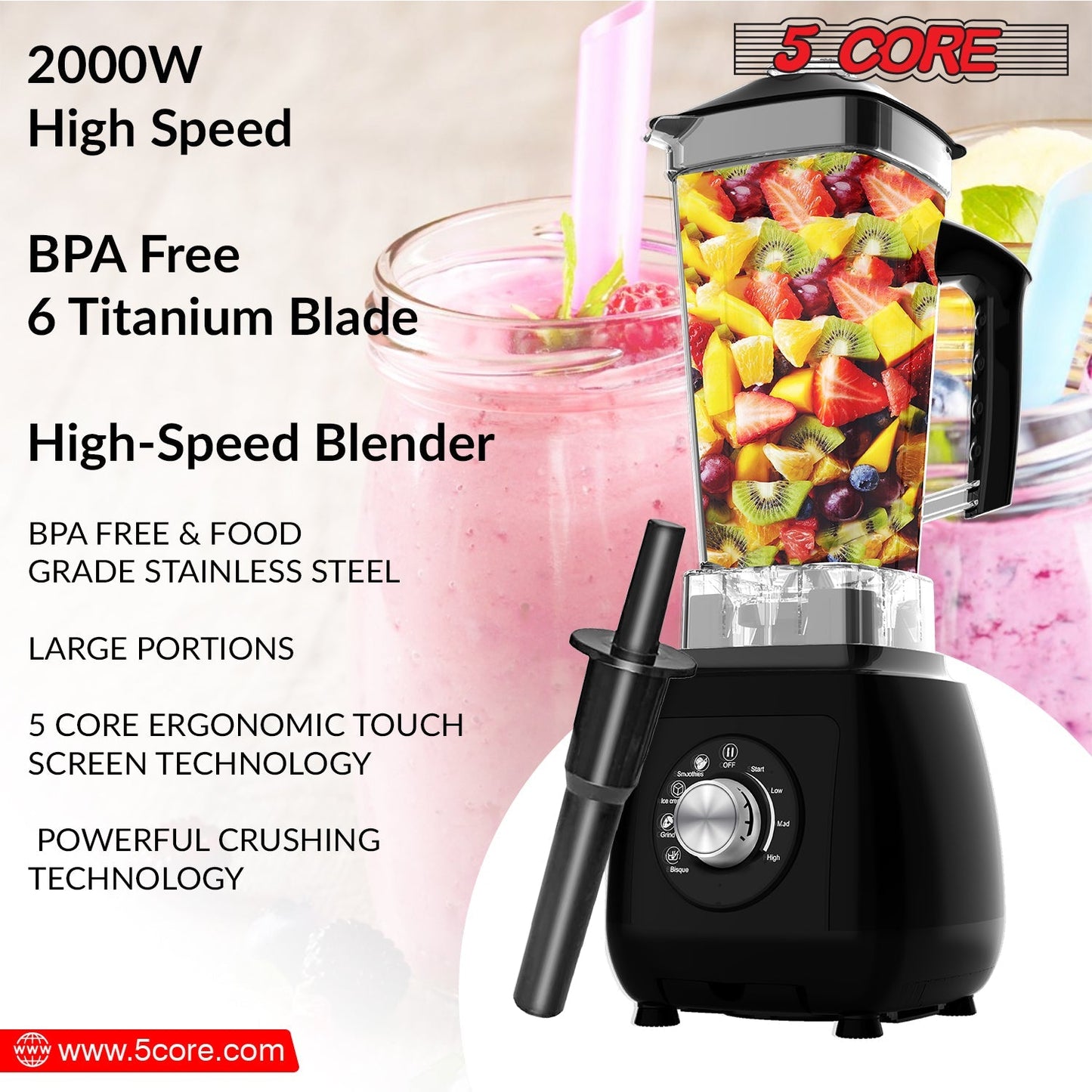 5Core Juicer Blender Machines 2000W High-Speed Countertop Kitvhen