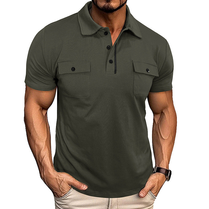 Lightweight Cotton Polo Shirt with Lapel Collar & Chest Pockets