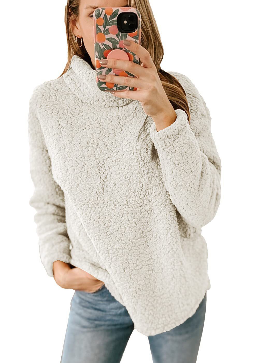 Thick Polar Fleece Turtleneck Pullover - High Collar Winter Top