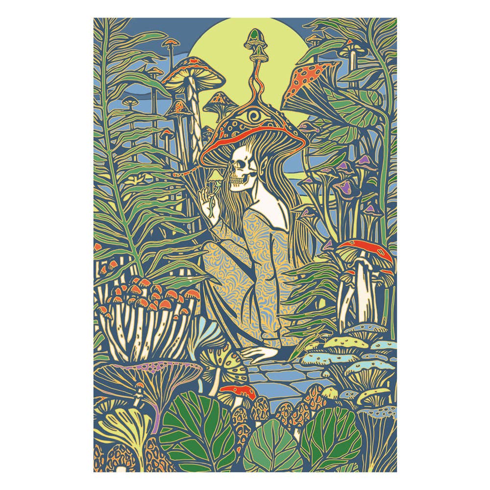 3D Dream Love Tapestry (Feminine Skeleton in Mushroom Forest with Sun)