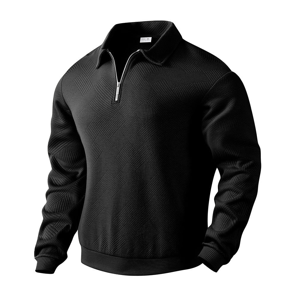 Textured Jacquard Half-Zip Polo Sweatshirt - Long Sleeve