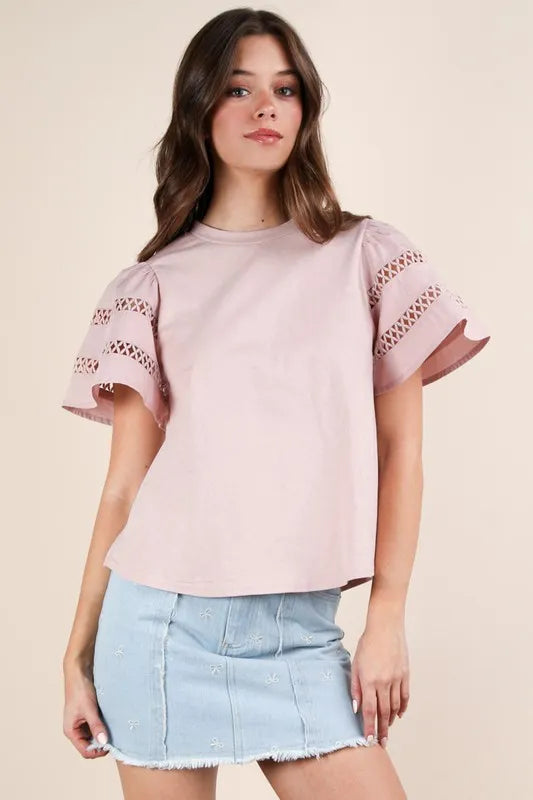 VERY J Lace Trim Sleeve Top | Sybaritic Boutique