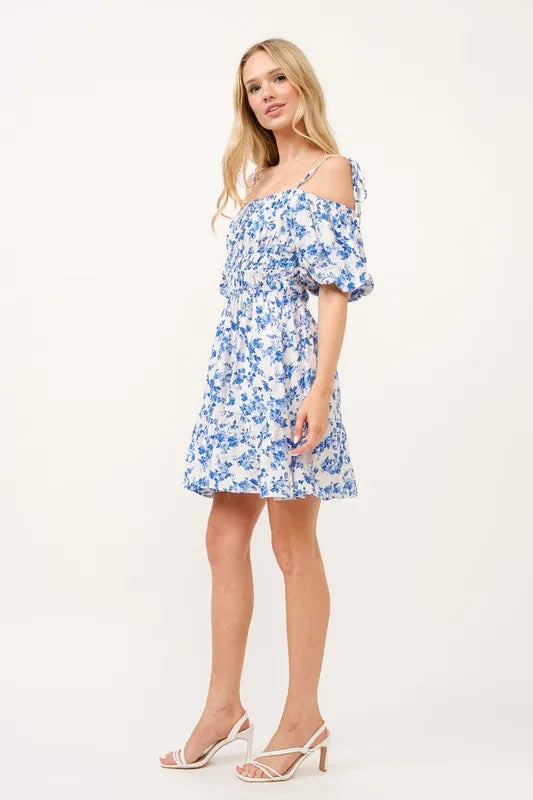 And The Why Off Shoulder Bubble Sleeve Dress