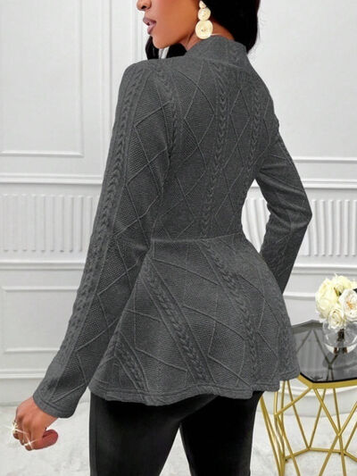 One Button Textured Peplum Cardigan