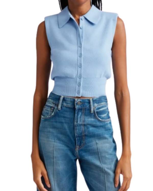 The Summer I Turned Pretty Lola Tung Blue Sleeveless Sweater