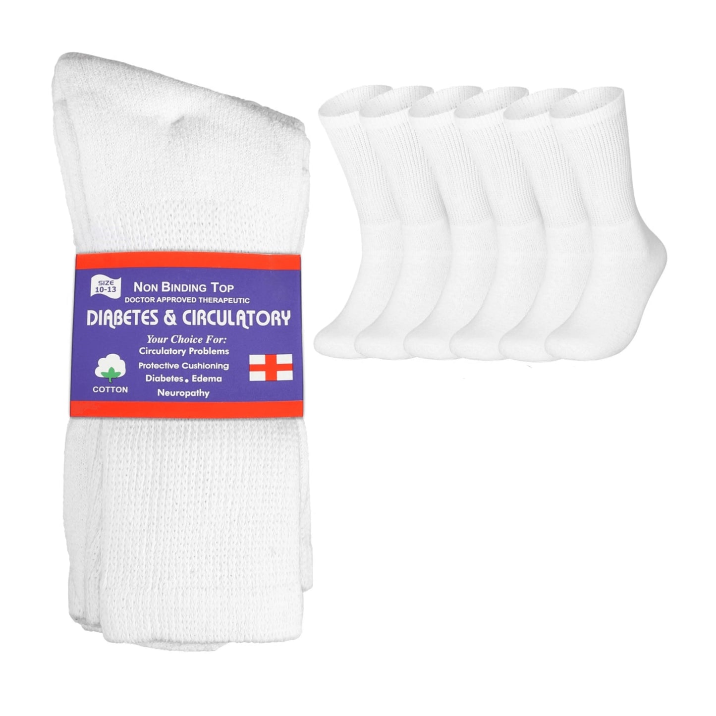 6 Pairs Physicians Approved Diabetic Crew Socks Unisex Black/Grey/White