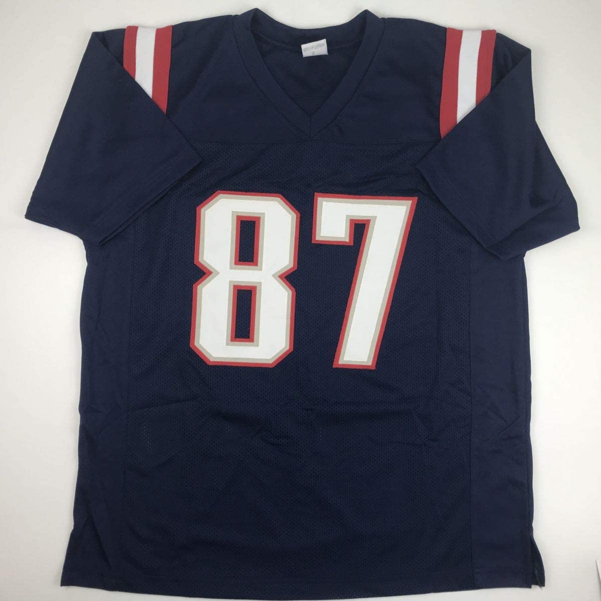 Autographed/Signed Rob Gronkowski New England Blue Color Rush Football Jersey Beckett BAS COA