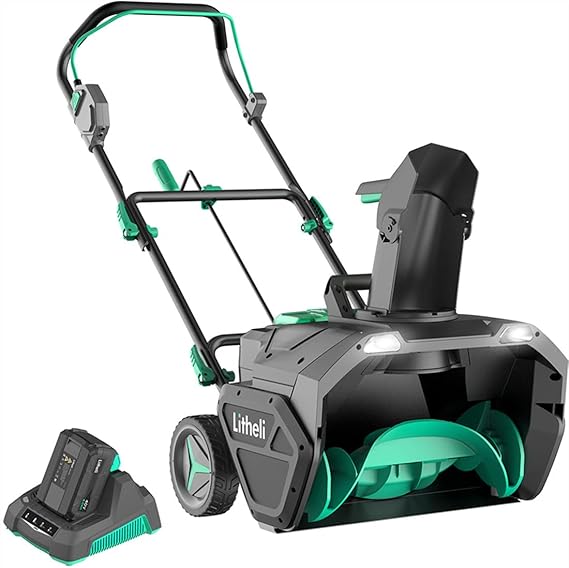 Litheli Cordless Snow Blower, 40V 20-Inch Single-Stage Battery-Powered Snow Thrower with Brushless Motor, 2 Headlights, 180«� Rotating Chute & 45«� Adjustable Deflector, 4Ah Li-ion Battery & Charger