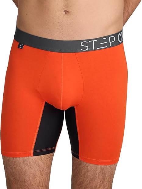 STEP ONE Mens Boxers Shorts, 1 Pair, Anti Chafing Underwear for Men, Moisture-Wicking Boxer Shorts with 3D Pouch Orange X-Large