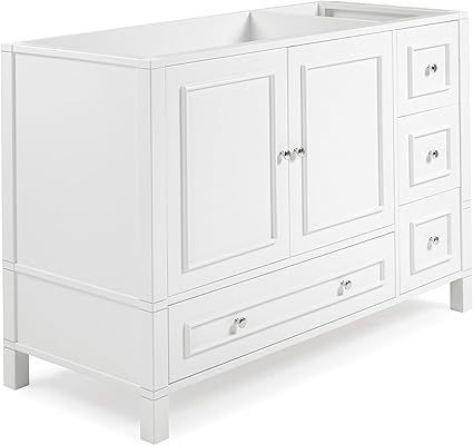 Alaterre Furniture Williamsburg 48 Inch Bathroom Vanity, Freestanding Cabinet Without Sink, Large Wood Vanity with Soft-Close Doors (White)