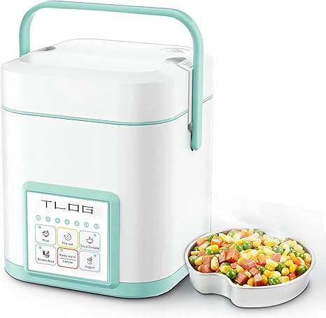 TLOG Mini Rice Cooker 2.5 Cups Uncooked, Healthy Ceramic Coating Portable Rice Cooker, 1.2L Travel Rice Cooker Small for 1-3 People, Personal Rice maker, Food Steamer, Multi-cooker for Grains, Oats
