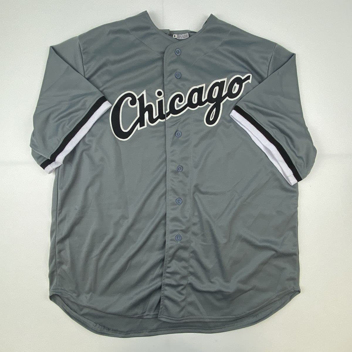 Autographed/Signed Frank Thomas Chicago Grey Stat Baseball Jersey Beckett BAS COA