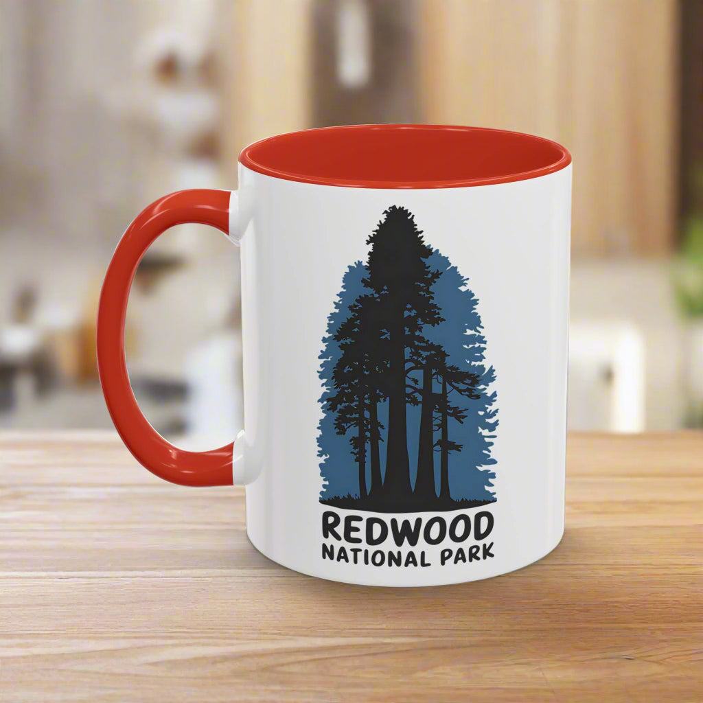 Redwood National Park Accent Coffee Mug 11oz 15oz Shaded Trees Blue Black Pink Red Outdoor Inspired