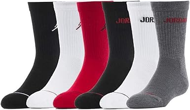 Jordan Boys 6-Pk. Crew Socks, Black, White, Red, 2