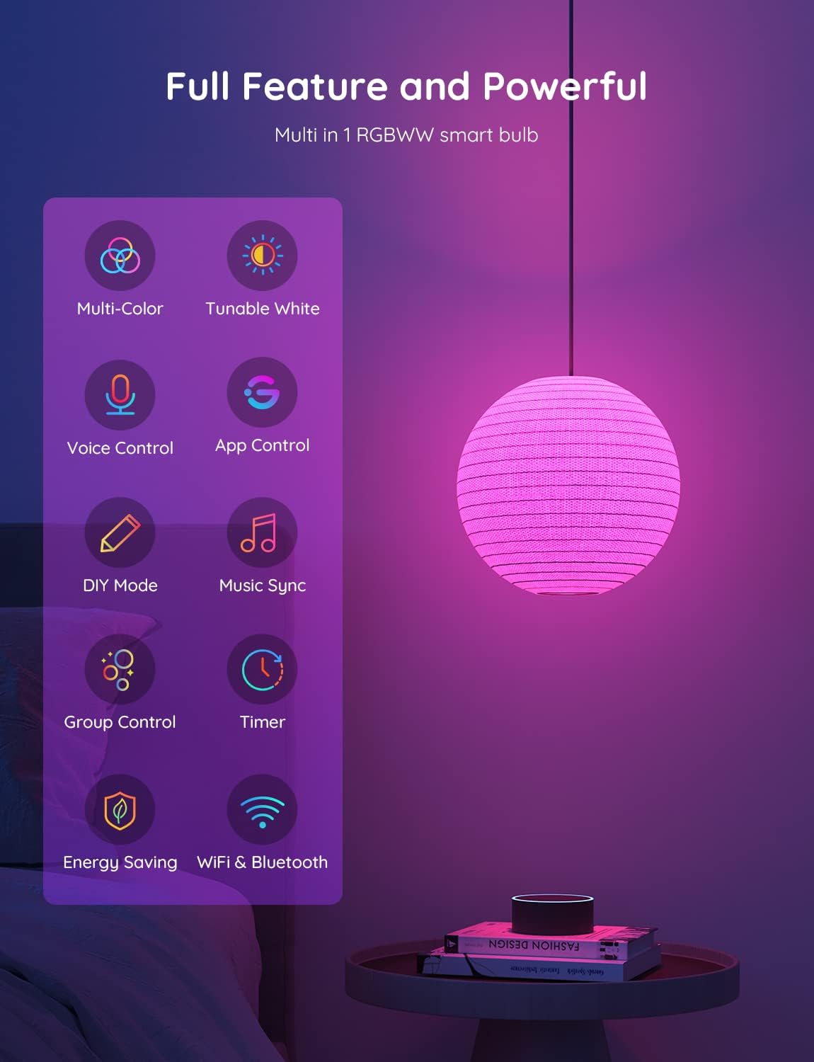 Govee Smart Light Bulbs, WiFi and Bluetooth Light Bulbs, Music Sync and 54 Scene Modes, 9W 60W Equivalent WiFi Light Bulbs, Color Changing RGBWW Light Bulbs, Supports Alexa & Google Assistant, 2 Pack