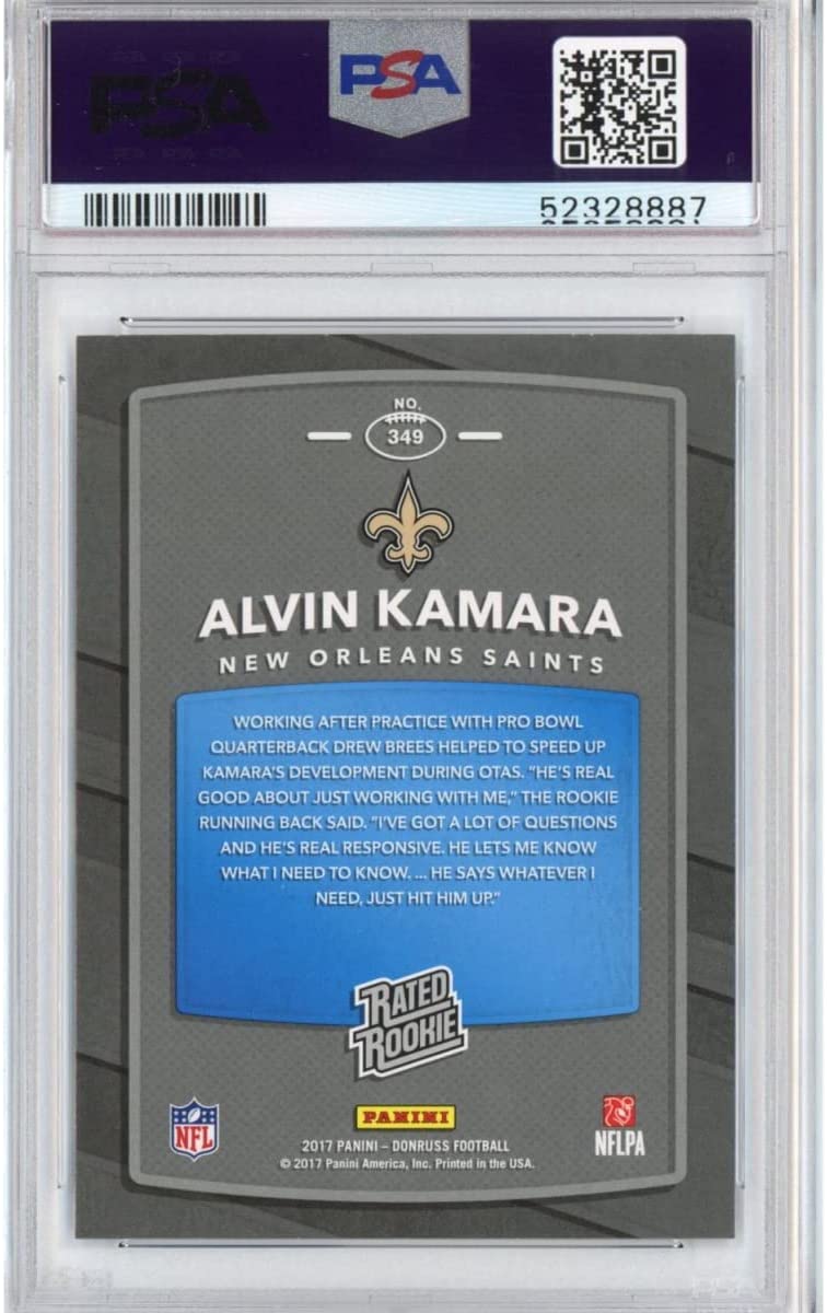 Graded 2017 Panini Donruss Alvin Kamara #349 Rookie RC Football Card PSA 10 Gem Mint