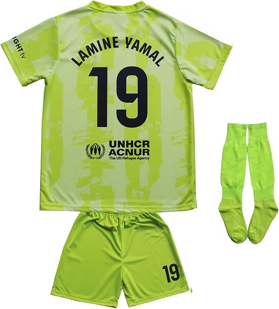 2024/2025 Barca Third #19 Lamine Yamal Football Soccer Kids Jersey Shorts Socks Set Youth Sizes
