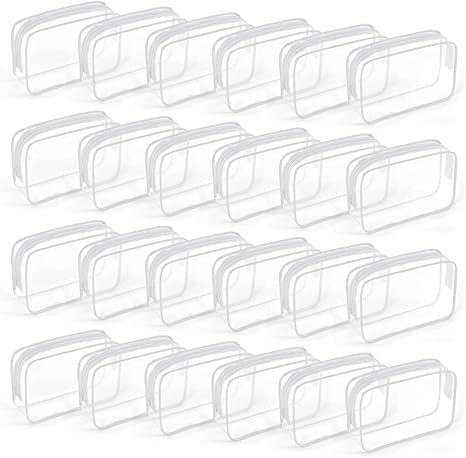 24 PCS Clear Toiletry Bag for Women Men, Transparent Cosmetic Bag for Travel Makeup Organizer TSA Approved Pouch - White, Medium