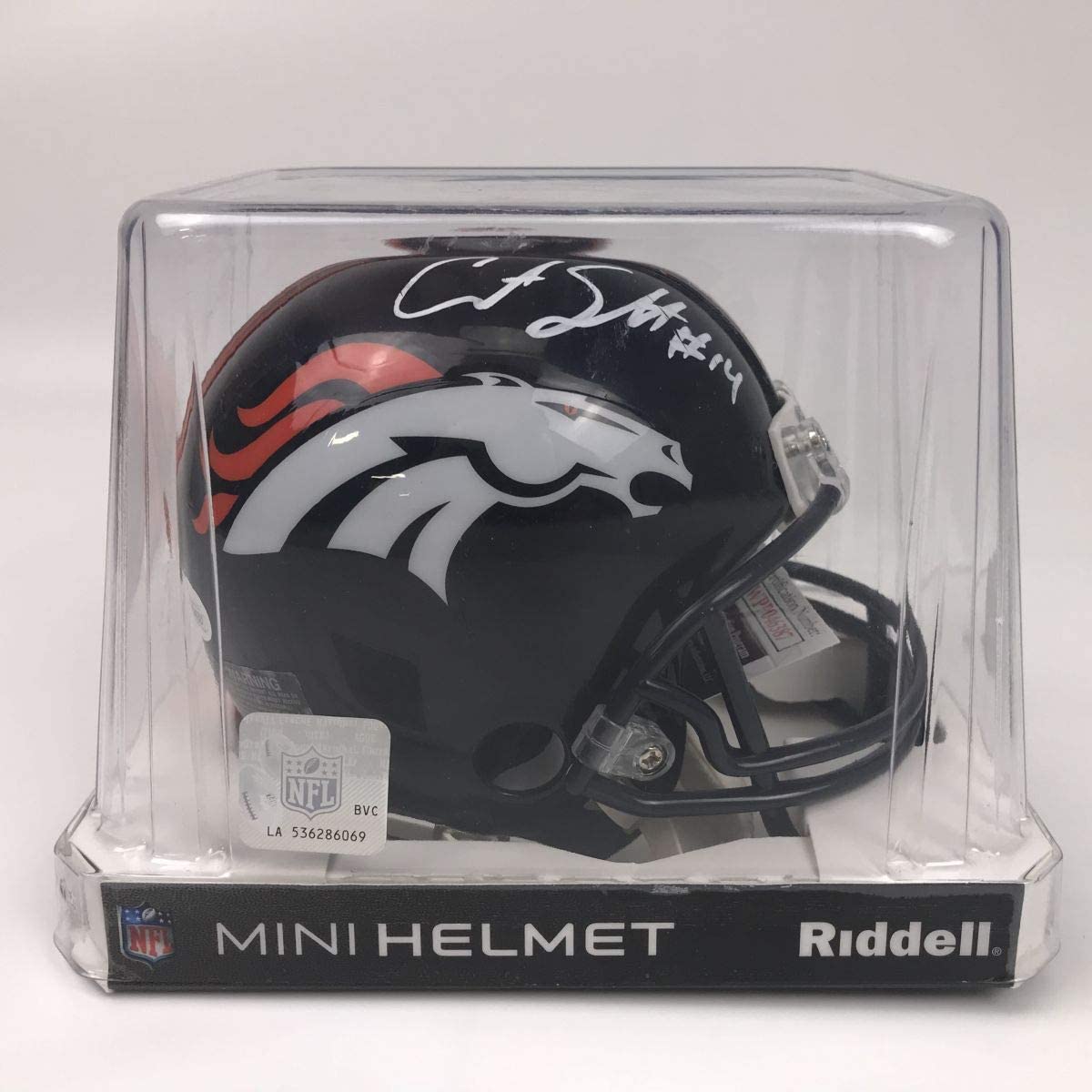Autographed/Signed Courtland Sutton Denver Broncos Mini Football Helmet JSA COA