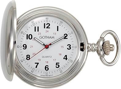 Gotham Men's Silver-Tone Polished Finish Covered Quartz Pocket Watch # GWC15042S