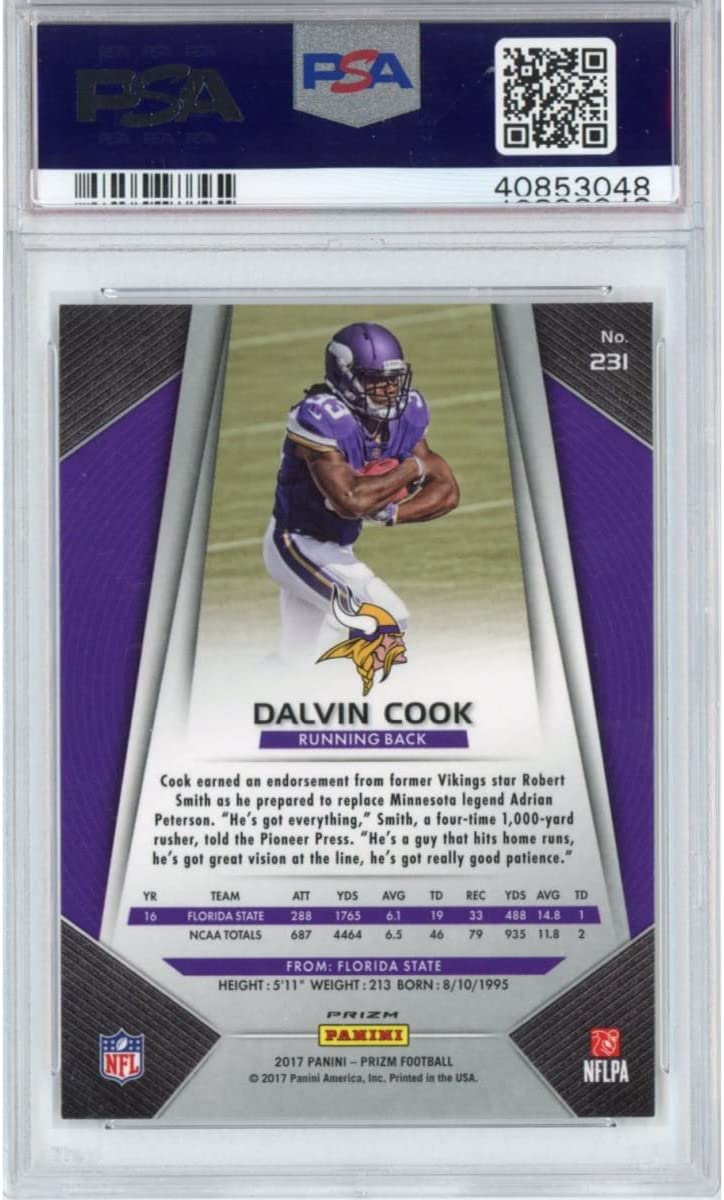 Graded 2017 Panini Prizm Dalvin Cook #231 Prizm Rookie RC Football Card PSA 10 Gem Mint
