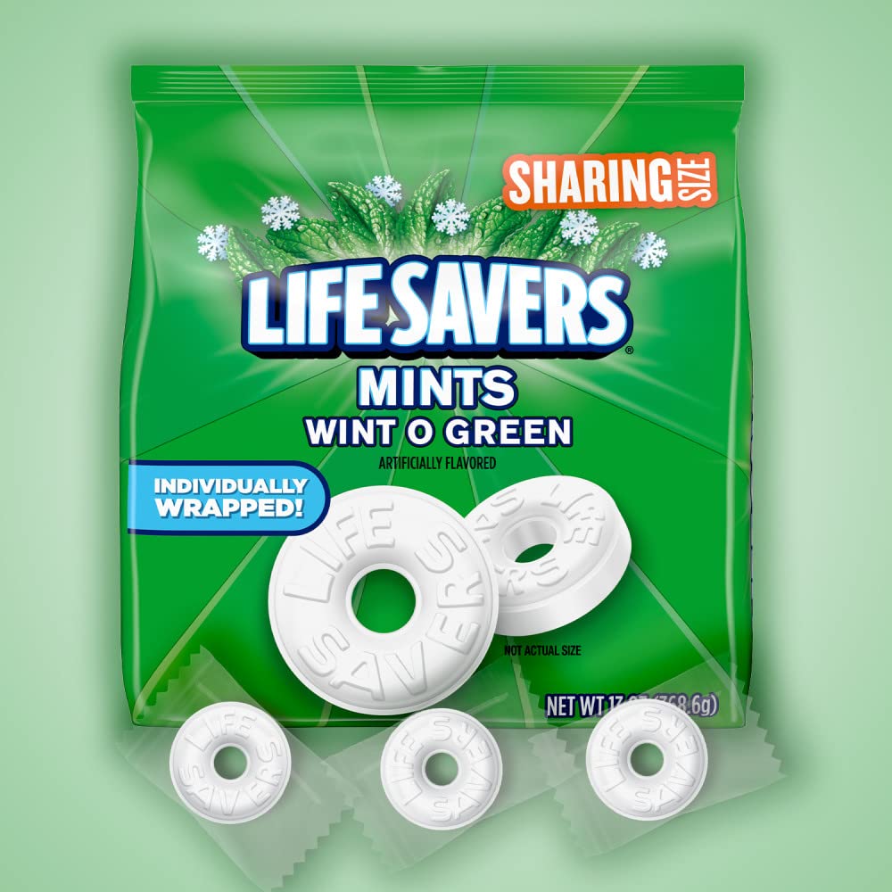 LIFE SAVERS Wint-O-Green Breath Mints Hard Candy, Sharing Size, 13 oz Bag, 10/24
