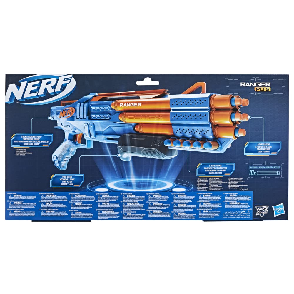 Hasbro Nerf Elite 2.0 Ranger PD-5 Toy Dart Blaster with 5 Barrels and 10 Elite Darts