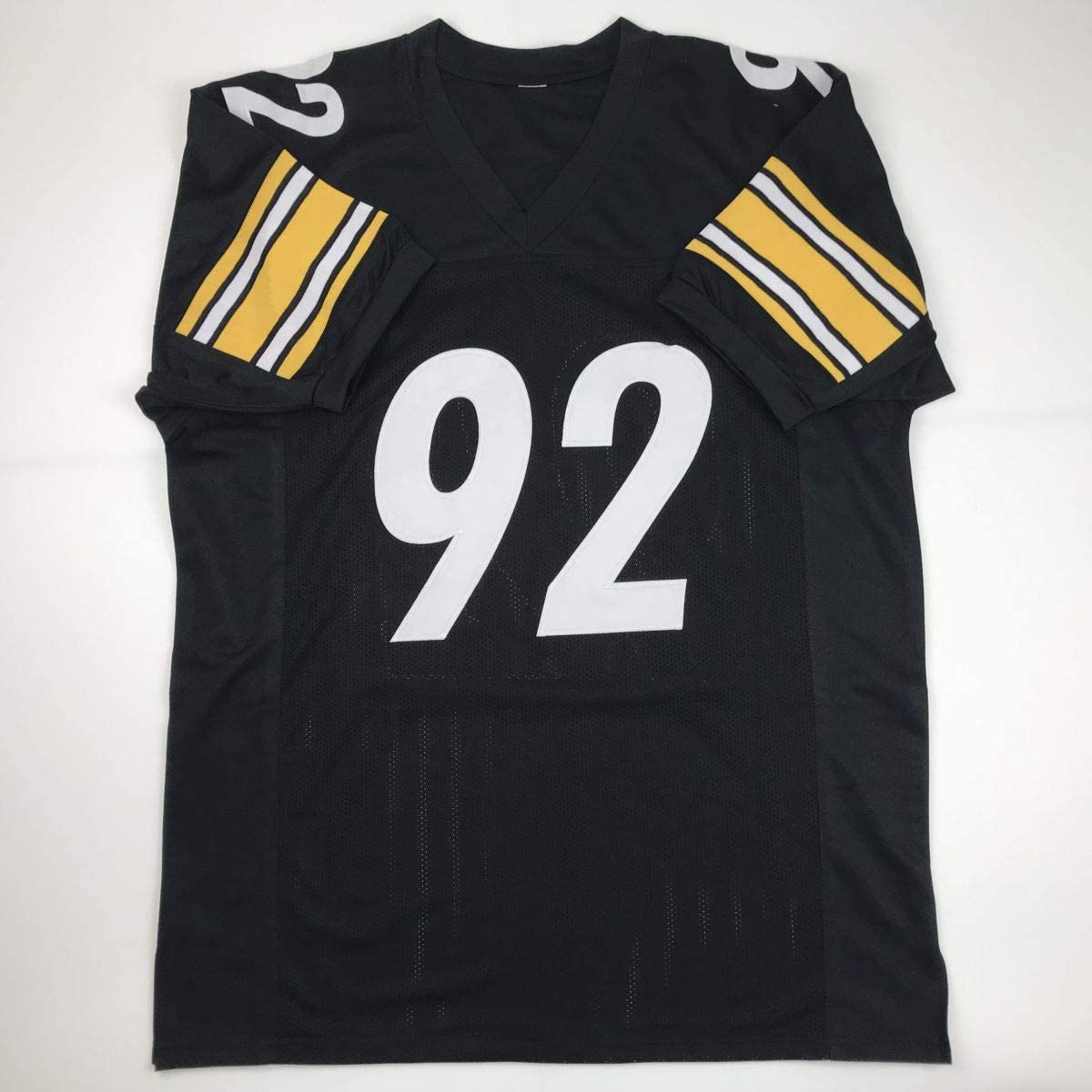 Autographed/Signed James Harrison Pittsburgh Black Football Jersey JSA COA