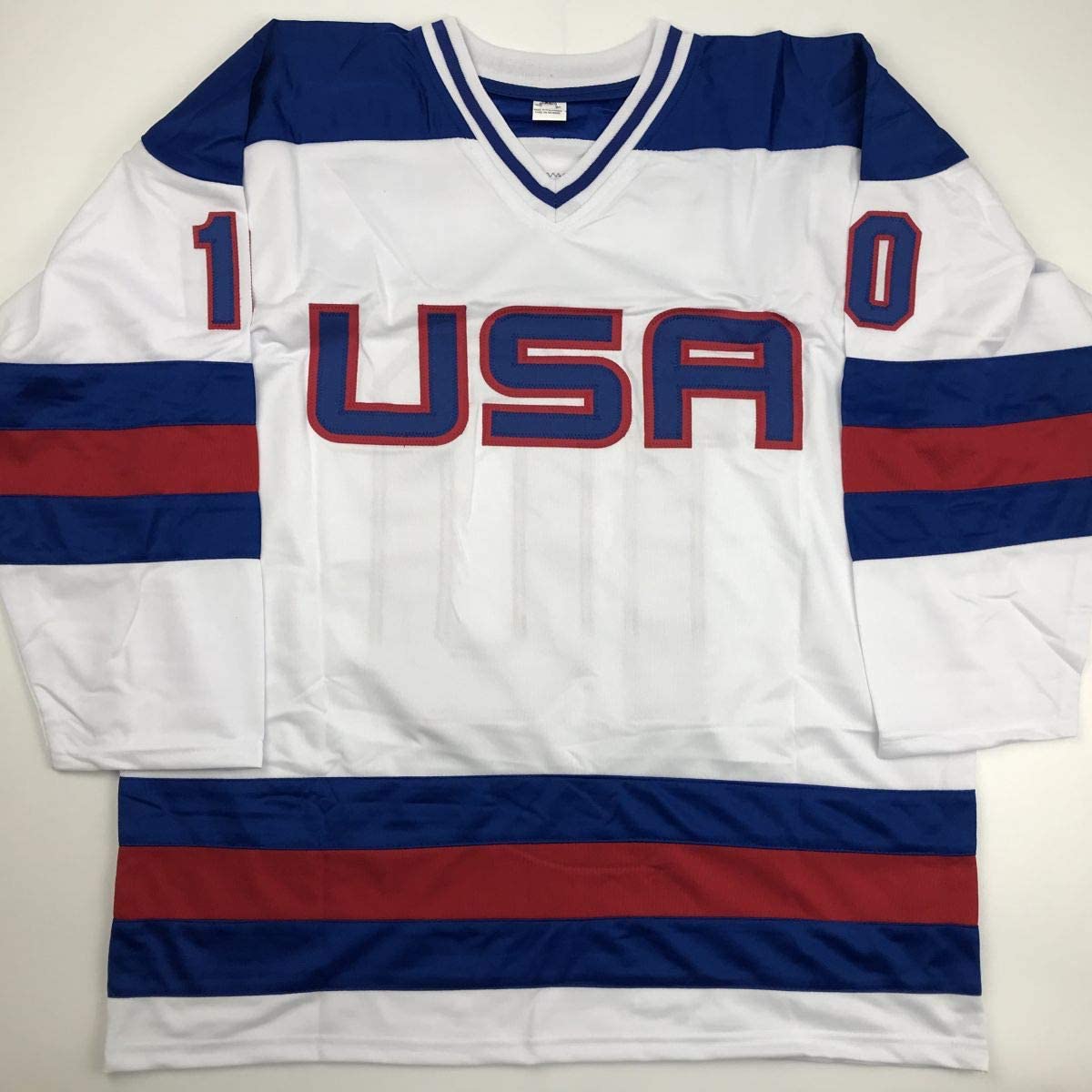 Autographed/Signed Mark Johnson White Team USA Miracle On Ice 1980 Olympics Hockey Jersey JSA COA