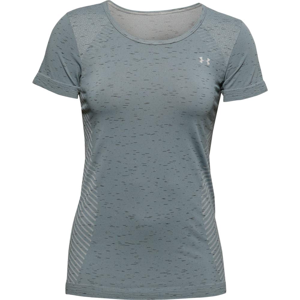 Under Armour Women's Seamless Melange Short Sleeve T-Shirt, Hushed Turquoise (396)/Metallic Silver, X-Large