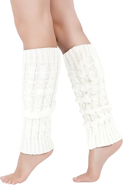 Junely Leg Warmers for Women 80s Cable Knit Leg Warmer for Ballet Dance Figure Skating Yoga Party Junior Neon Long Socks