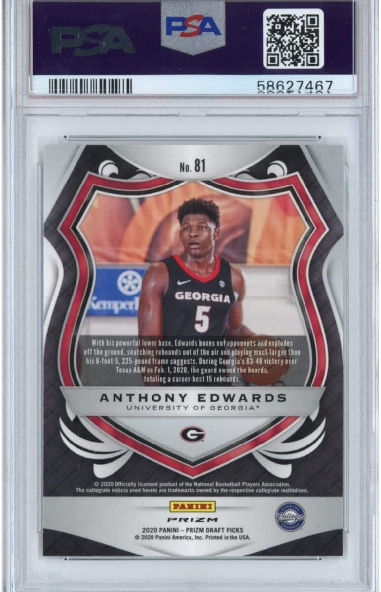 Graded 2020-21 Panini Prizm DP Anthony Edwards #81 Silver Prizm Rookie RC Basketball Card PSA 10 Gem Mint
