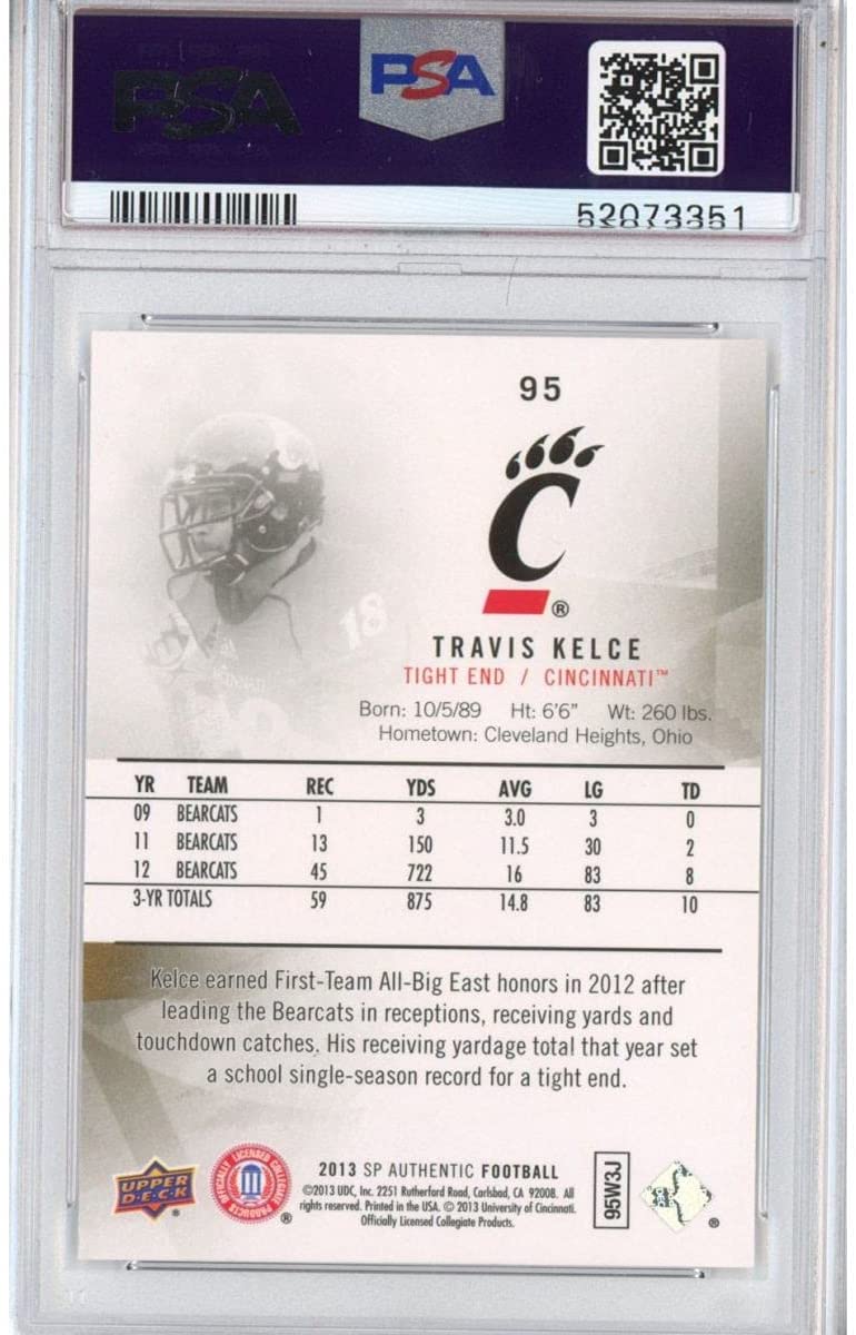 Graded 2013 Upper Deck UD SP Authentic Travis Kelce #95 Rookie RC Football Card PSA 10 Gem Mint