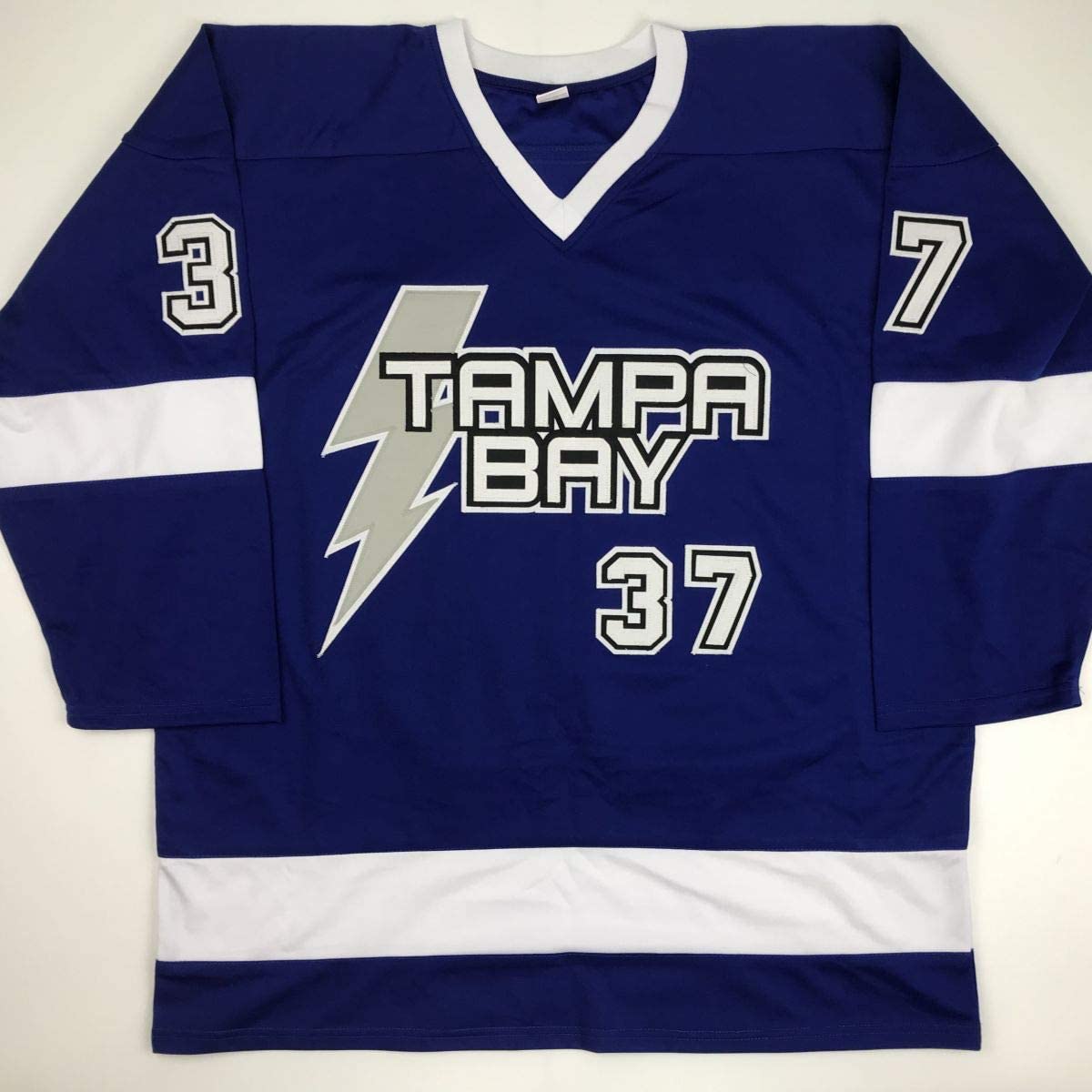 Autographed/Signed Yanni Gourde Tampa Bay Blue Hockey Jersey JSA COA