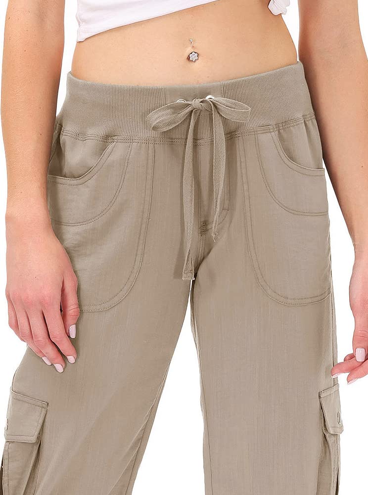 MoFiz Women's Hiking Cargo Shorts Quick Dry Lightweight Athletic Capri Pants for Camping Jogger with Pockets Khaki