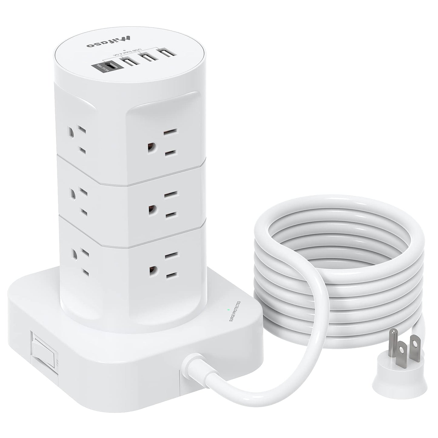 Surge Protector Power Strip Tower, 12 Widely Outlets 4 USB Ports (1 USB C) 6ft