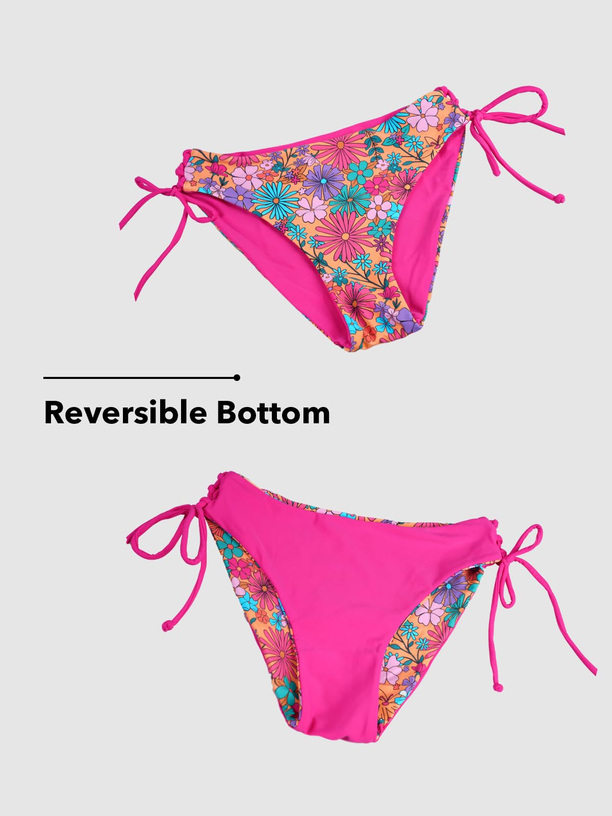 CUPSHE Women's 2 Piece Bikini Set Back Braided Straps with Reversible Bottom M, Magenta/Ditsy