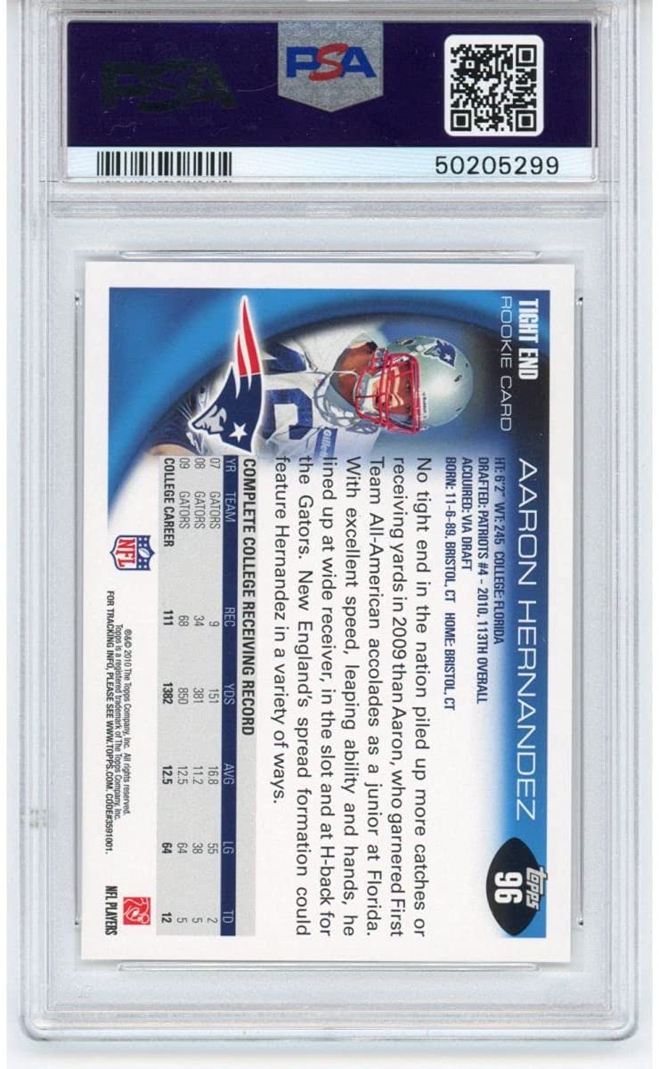 Graded 2010 Topps Aaron Hernandez #96 Rookie RC Football Card PSA 10 Gem Mint