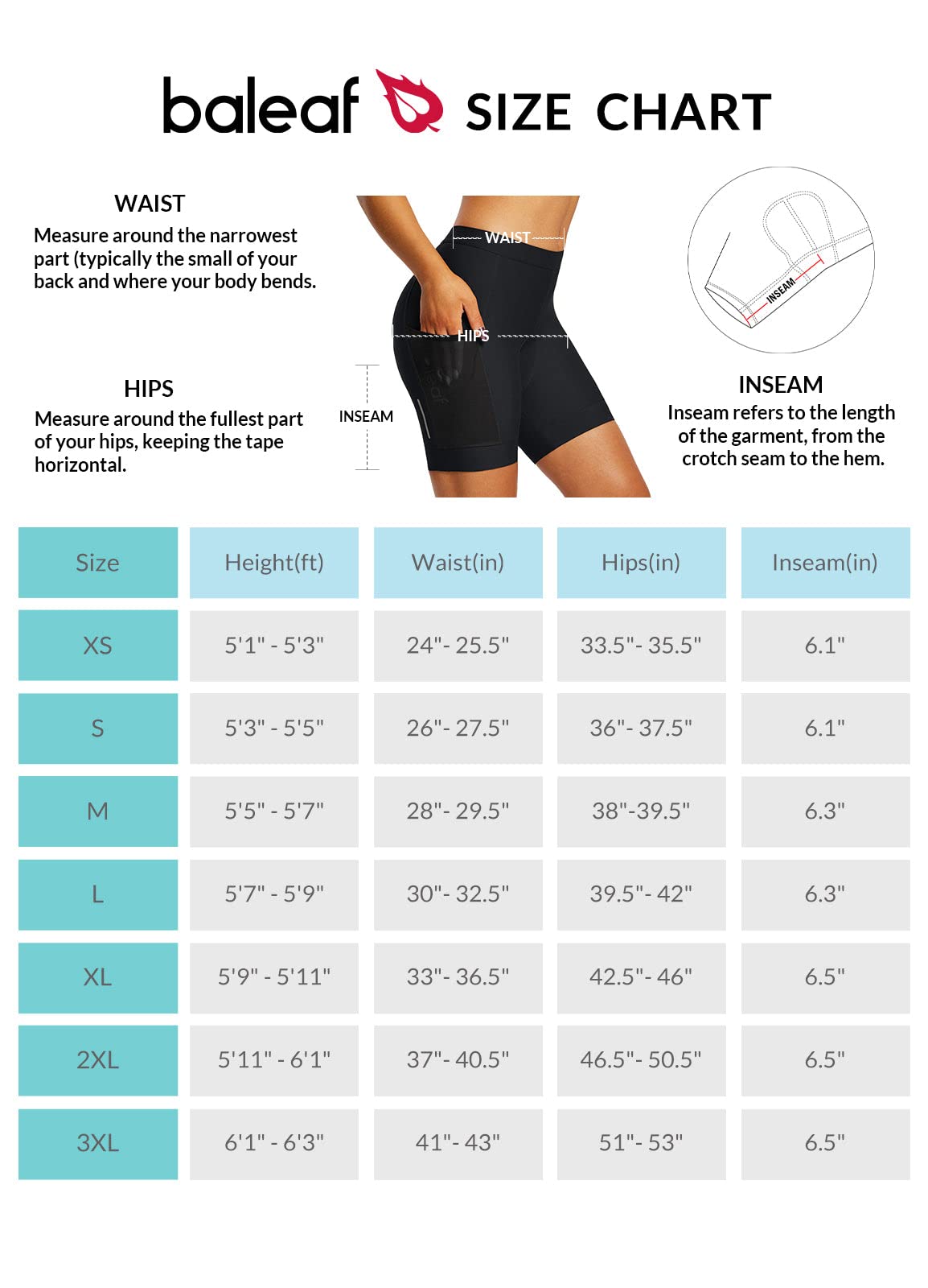 BALEAF Padded Bike Shorts Women 6'' Lycra Cycling Shorts 4D Gel Padding Biking Biker Bicycle Pockets UPF50+ Black XL