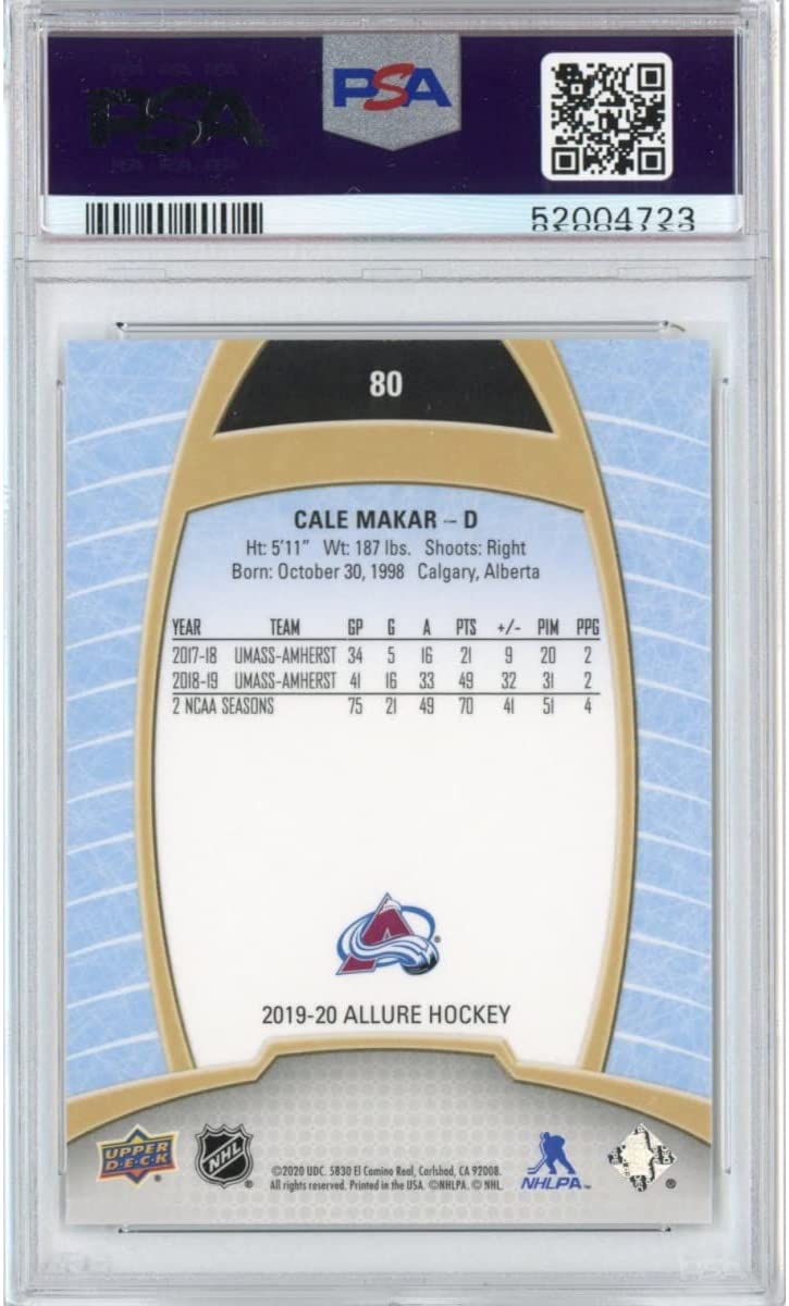 Graded 2019-20 Upper Deck UD Allure Cale Makar #80 Rookie Class RC Hockey Card PSA 10 Gem Mint