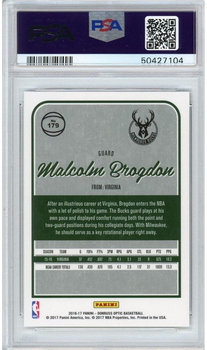 Graded 2016-17 Panini Donruss Optic Malcolm Brogdon #179 Rookie RC Basketball Card PSA 10 Gem Mint