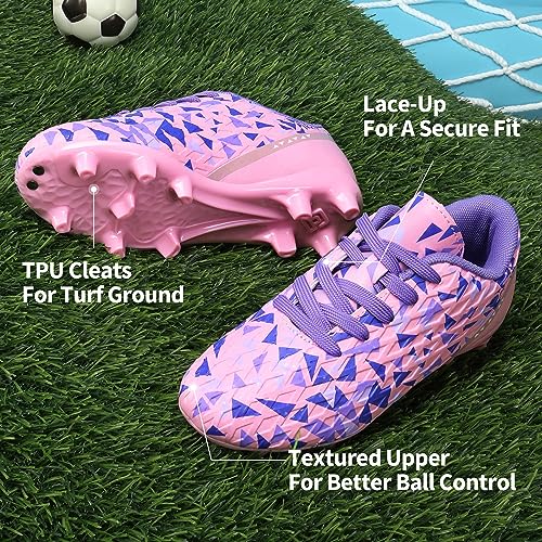 DREAM PAIRS Girls HZ19003K Soccer Football Cleats Shoes Pink Purple Size 1 M US Little Kid