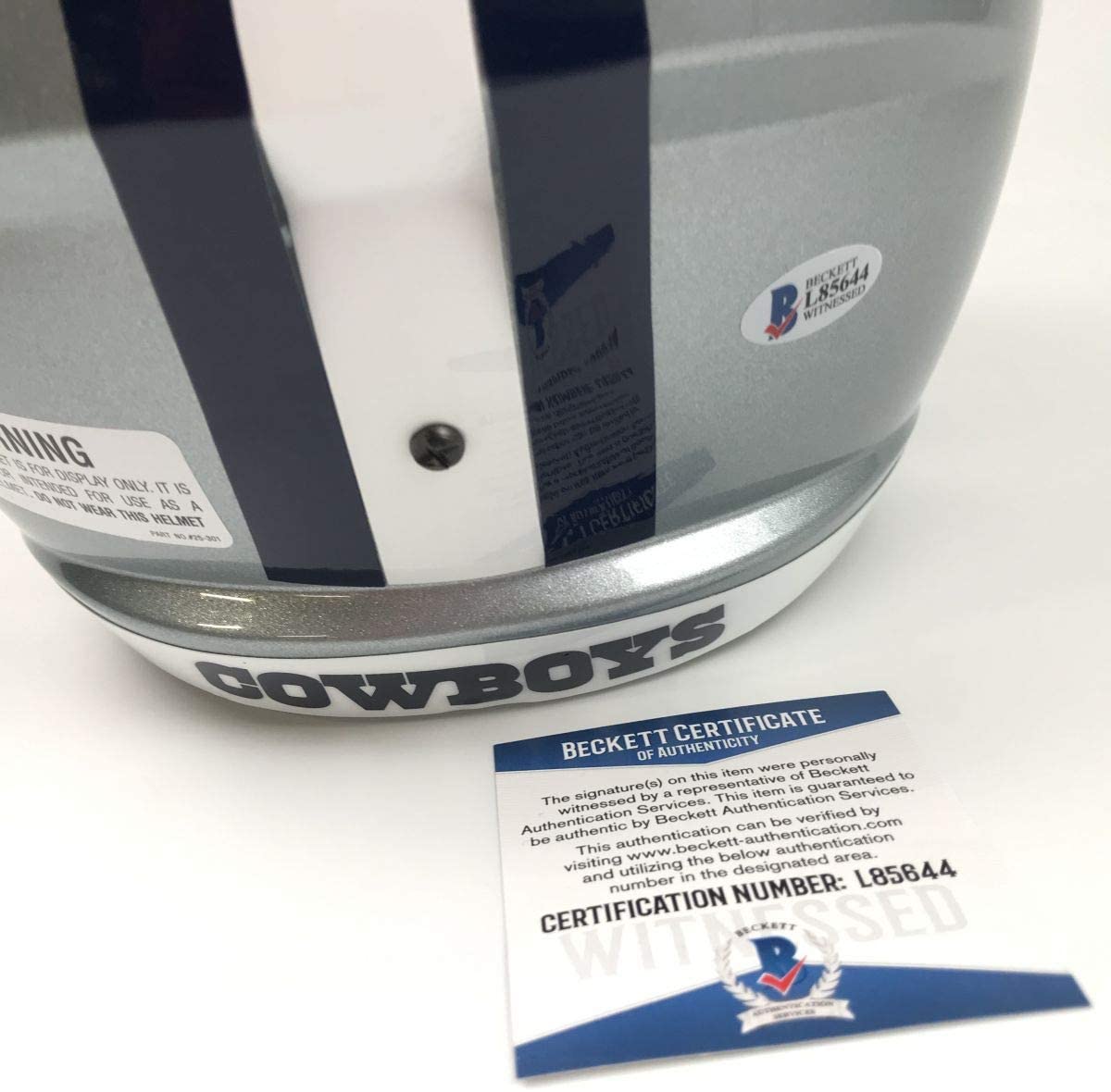 Autographed/Signed Ezekiel Elliott Imperfect Dallas Cowboys Full Size FS F/S Replica Football Helmet Beckett BAS COA