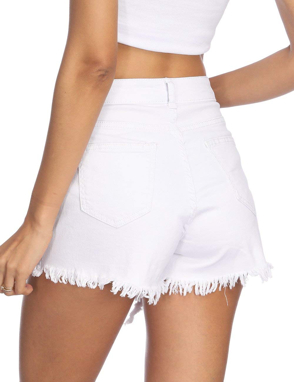 Haola Women's Juniors Denim Shorts Summer Stretchy Frayed Raw Hem Distressed Jeans Shorts White M