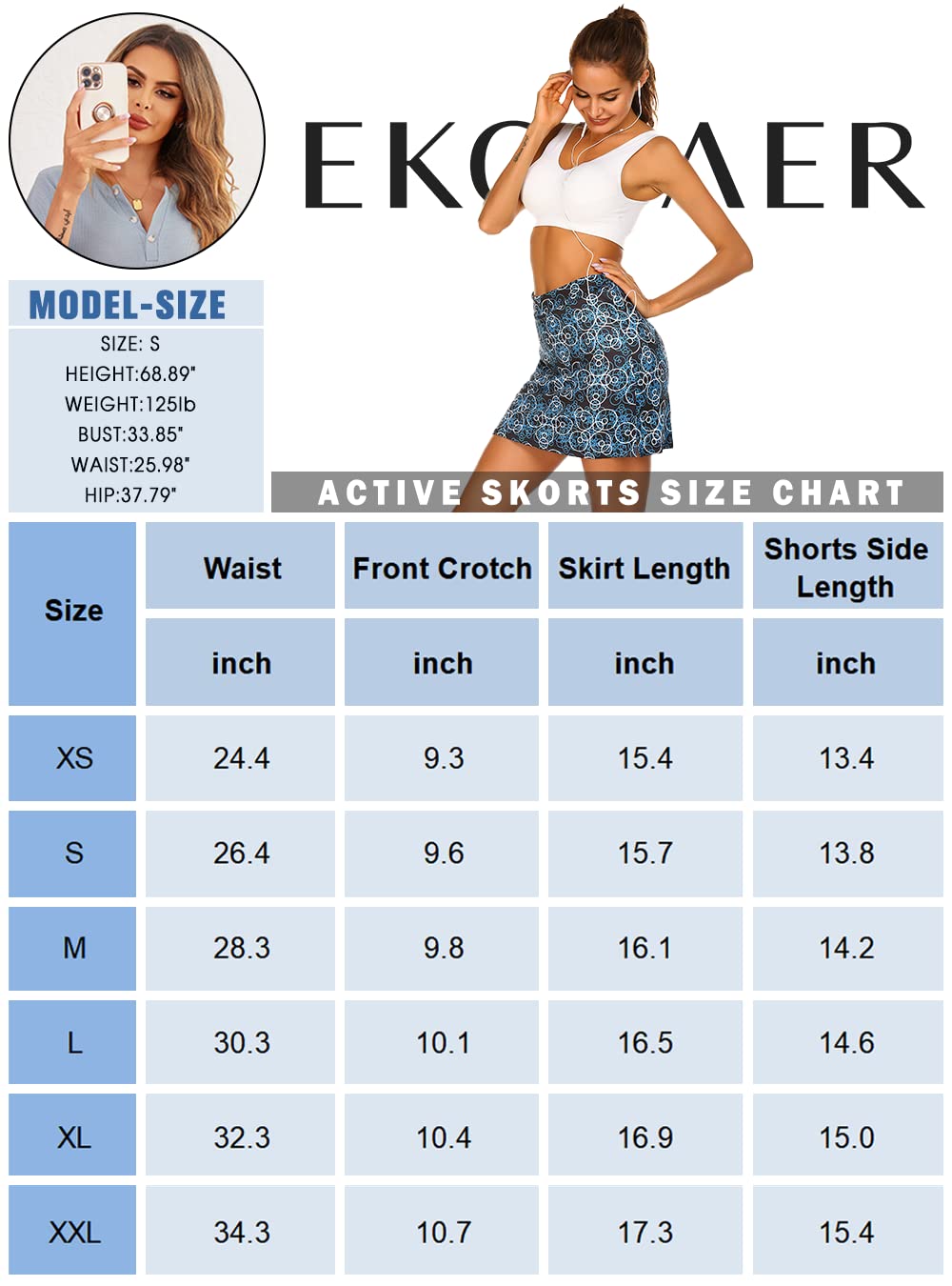 Ekouaer Golf Skirts for Woman with Pockets Silicone Grippers Tennis Skirt Inner Shorts Athletic Pickleball Running Skort,Red Large