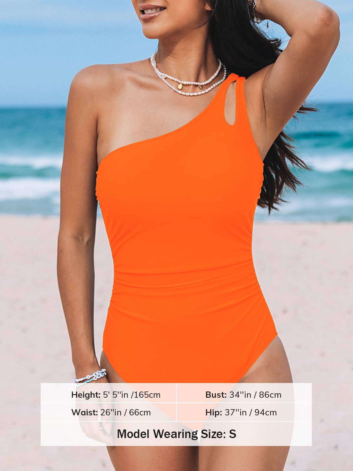 CUPSHE Women's One Piece Swimsuit Tummy Control Bathing Suit One Shoulder Fixed Strap Slimming Swimwear M Neon Orange